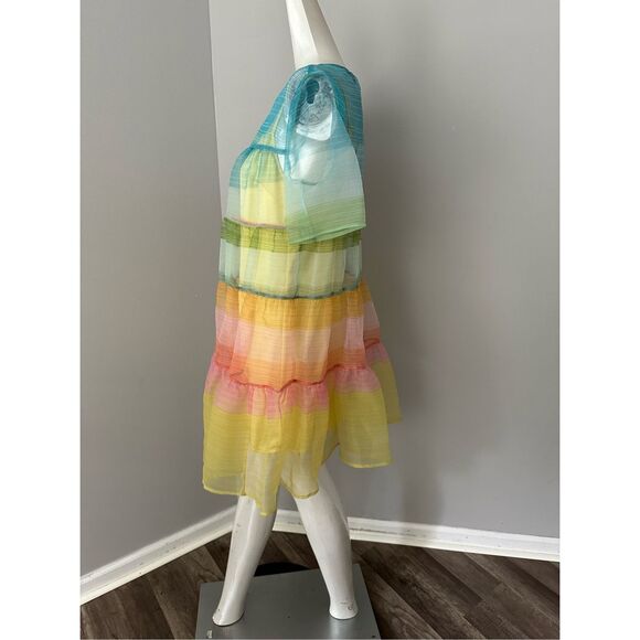 NWT Staud Sheer Organza Hyacinth Short Sleeve Tiered Mini Dress Multicolor Small - Picture 7 of 12